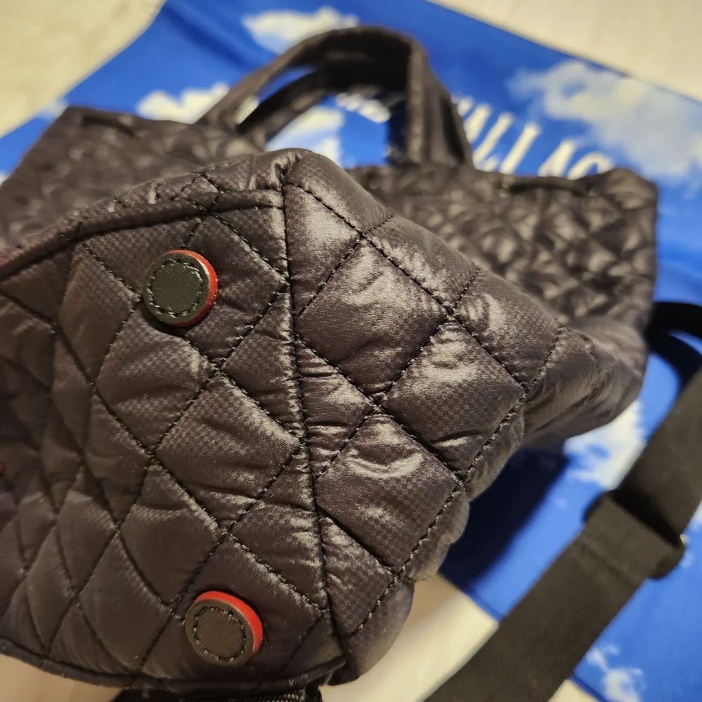 MZ WALLACE Metro Convertible Black Quilted Nylon Leather Trim Backpack - Picture 10 of 15